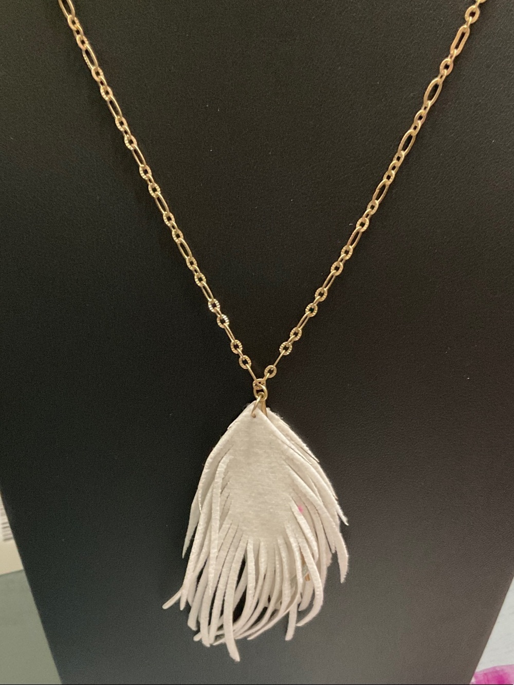 Gold Chain Necklace with White Fringe Pendant Tassel